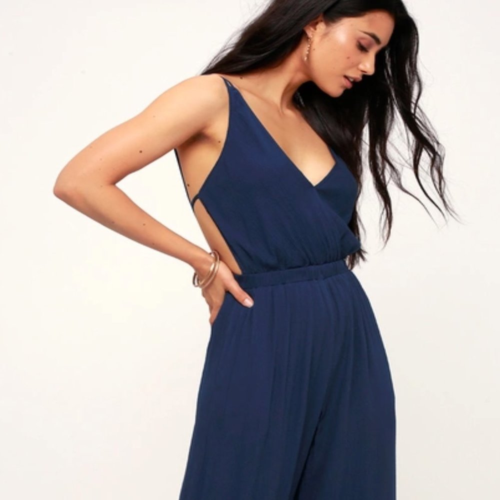Wandering Spirit Navy Blue Backless Jumpsuit